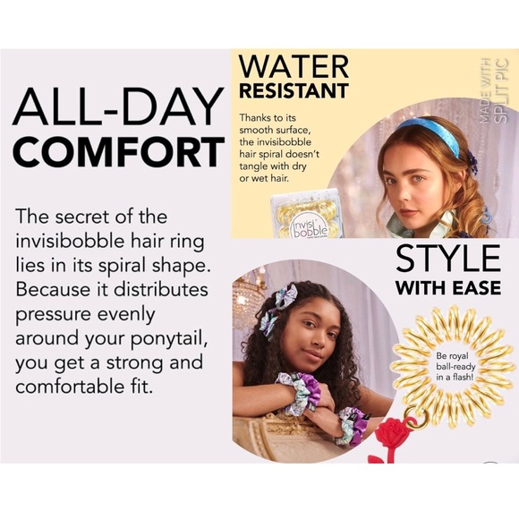 3/$15 NEW INVISIBOBBLE Disney Princess Belle Spiral Hair Ties Rings 5-pc - Picture 11 of 16